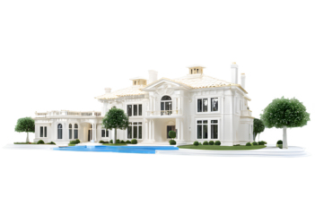 Luxury mansion villa house building. 3D render illustration.