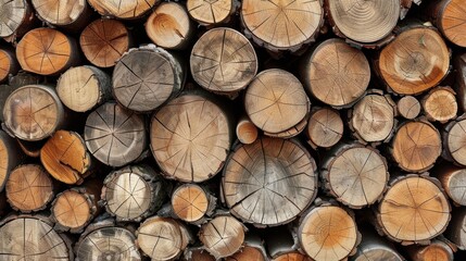 Wood slices or Stacked logs showing detailed wood textures and growth rings backdrop.