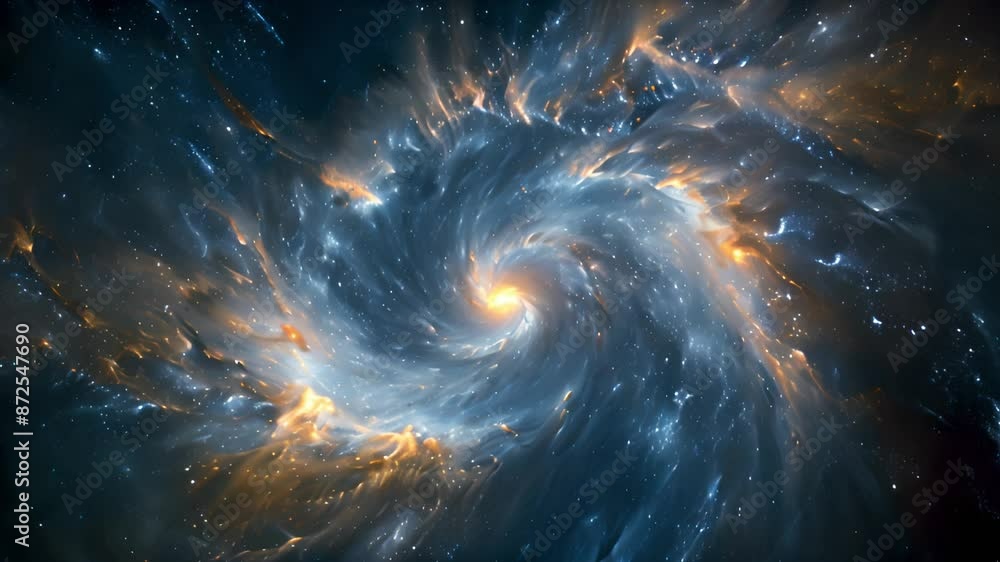 Poster a vibrant cosmic nebula with swirling gas and dust, creating a mesmerizing spiral pattern against a 