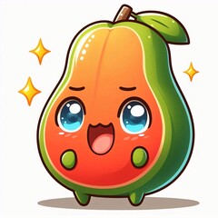 Obraz premium Anime Style Cartoon Papaya Character on White Background