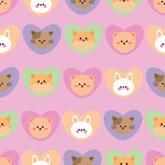 Obraz premium Seamless pattern with cute cartoon animal heads, for fabric prints, textiles, gift wrapping paper. children's colorful vector, flat style