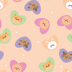 Fototapeta premium Seamless pattern with cute cartoon animal heads, for fabric prints, textiles, gift wrapping paper. children's colorful vector, flat style