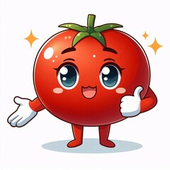 Anime Style Cartoon Tomato Character on White Background