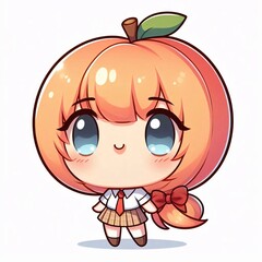 Anime Style Cartoon Peach Character on White Background