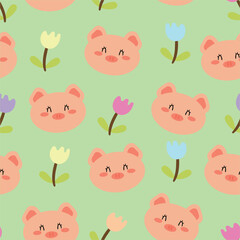 Seamless pattern with cute cartoon pigs, for fabric prints, textiles, gift wrapping paper. children's colorful vector, flat style