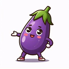 Anime Style Cartoon Eggplant Character on White Background