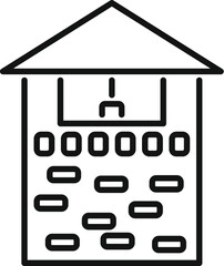 Line art icon of a calculator shaped building representing financial accounting