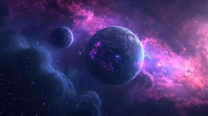Naklejka premium Cosmic Dance of Planets in a Nebulous Galaxy