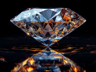 Picture of polished diamond, sparkling diamond, beautiful and sparkling, with a certificate of guarantee, black background