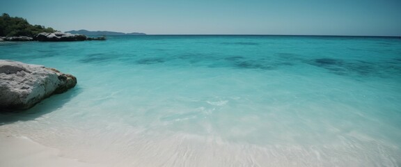 Fototapeta premium Aerial view tide Turquoise sea gentle waves lapping