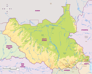 Obraz premium Physical map of South Sudan