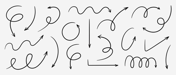 Arrow vector sketch icons set.  Swirl arrow doodle sign. Vector illustration. © Bulgakova Kristina