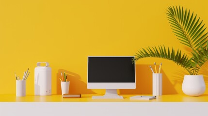 High-detail workspace featuring diverse tools, equipment, and stationery neatly organized, vibrant colors, modern design, perfect for office setup visuals