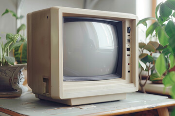 Vintage computer with CRT monitor from the 80s or 90s