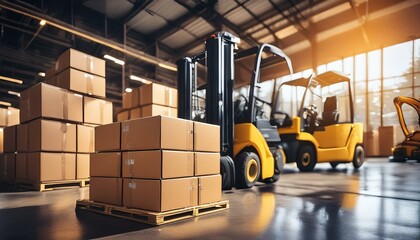 倉庫で梱包作業をするフォークリフト
