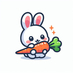 Obraz premium cute Rabbit Bite Carrot Cartoon Vector Icon Illustration with white background
