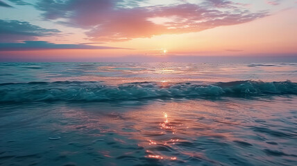 Obraz premium Sunset over tranquil seascape nature, AI Generative