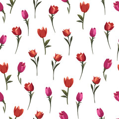 Floral Seamless Pattern with Tulip Flowers. Botanical Textile Motive Seamless Vector Texture. Floral Elegant Wallpaper Template with Small Tulip Flowers for Surface Design, Prints. 