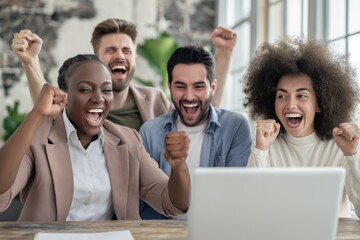 Fototapeta premium Diverse Team Celebrating Success in Modern Office