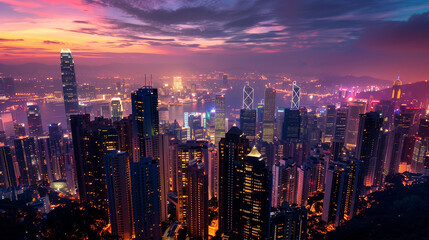 Fototapeta premium City, Skyline Illuminated at Night