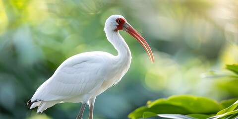 Fototapeta premium White Ibis (Eudocimus albus) Native to Tropical and Subtropical Regions of the Americas. Concept Birds, Wildlife, Tropical Regions, Americas, White Ibis
