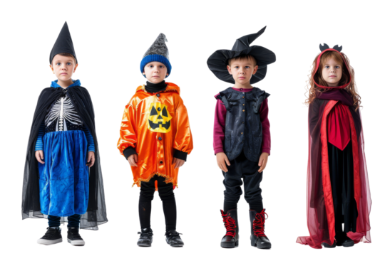 Four Kids Dressed Up in Spooky Halloween Costumes - Powered by Adobe