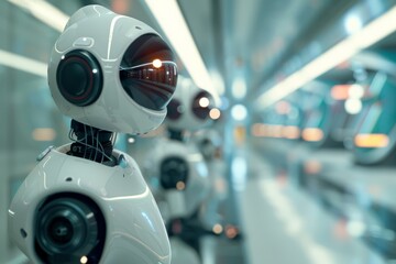 White Robot in Futuristic Subway Station