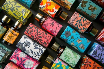 Colorful Bottles with Floral Patterned Packaging