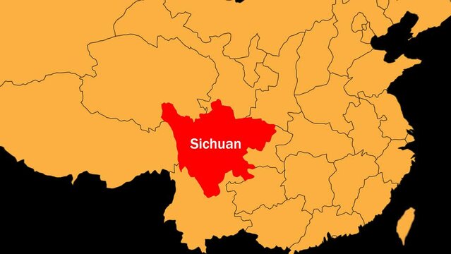 Sichuan map animated video. Sichuan location is highlighted on the China map colour with a transparent png background in video format.