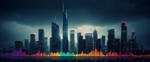 Obraz premium Skyscrapers superimposed financial Minimalist illustration their