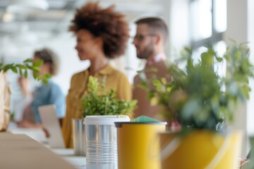 Eco-Friendly Professionals Collaborating on Recycling Program Implementation