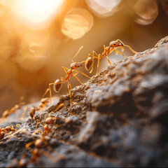 Cooperative Ants: Macro Shot of Ants Collaborating in Food Transportation, Illustrating Team Effort and Efficient Coordination