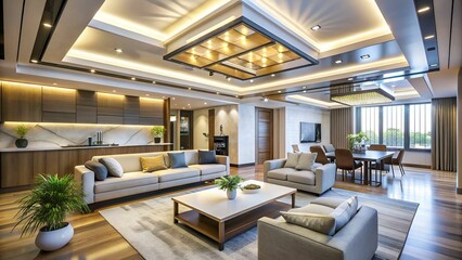 multi-level modern ceilings in the interior of an apartment or house. Modern technologies in design, design and repair of premises