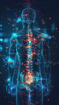 3D Illustration of Human Skeleton with Spine Highlighted. Medical Technology and Healthcare Concept