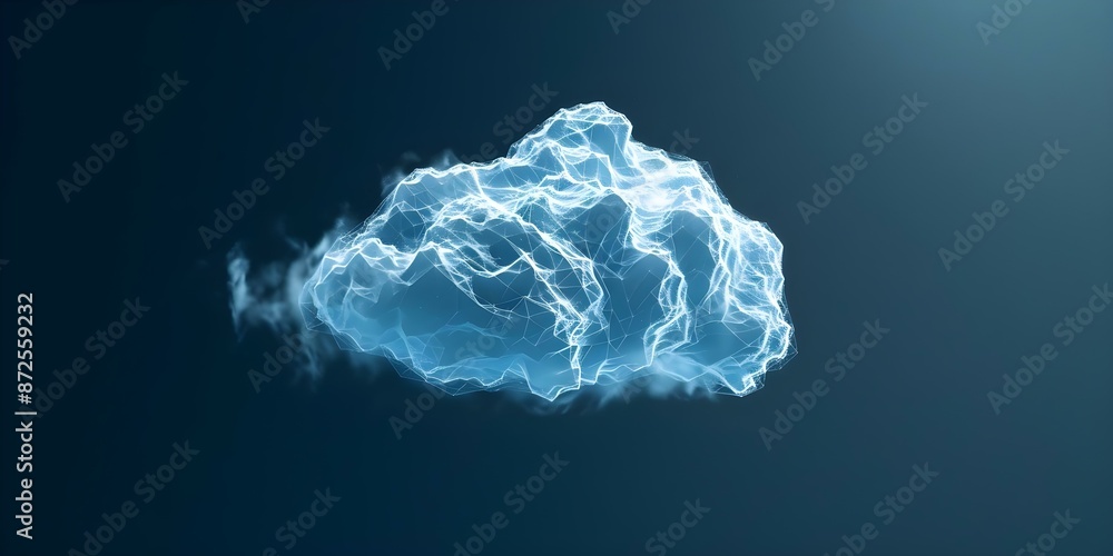 Poster exploring cloud mining and investment technology through digital low poly wireframe illustration. co