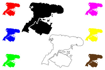 Medway Unitary authority, Non-metropolitan borough (United Kingdom of Great Britain and Northern Ireland, ceremonial county Kent, England) map vector illustration, scribble sketch map