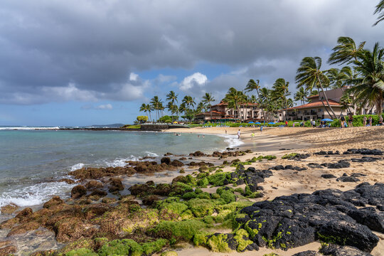 Poipu Beach Park, Koloa, Kauai South Shore，Hawaii.