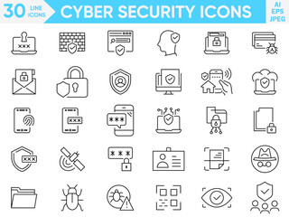 Cyber security icons for security development line icons