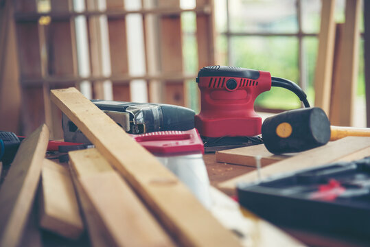 DIY craftsperson wood heap carpenter objects woodwork handyman desk. Architect tools with ruler measure hammer home improvement equipments. Wooden builder carpenter repairing construction workshop