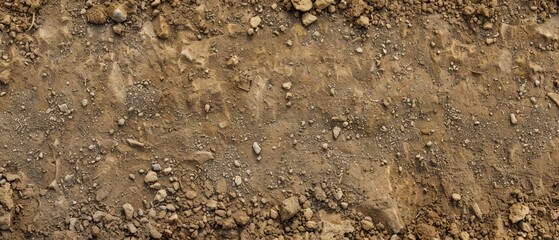 Panoramic close-up, high detail scan of light brown dirt material, Generative AI 