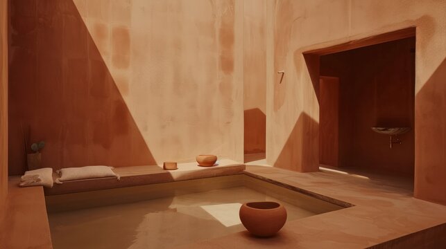 Minimalist Courtyard with a Pool and Earthy Tones