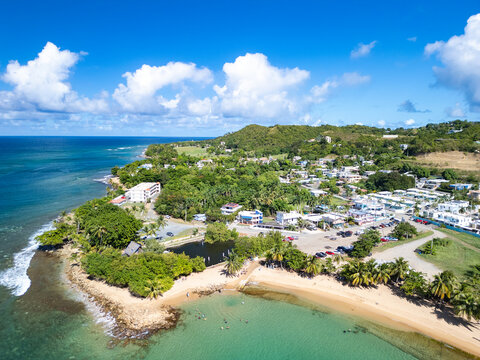 Beautiful, tropical sandy beach in Rincon, Puerto Rico in the Caribbean