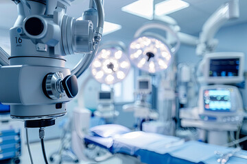 Modern operating room with medical equipment and devices