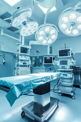 Modern operating room with medical equipment and devices