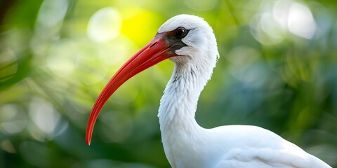 Fototapeta premium White ibis (Eudocimus albus) A bird species native to tropical and subtropical regions of the Americas. Concept The white ibis (Eudocimus albus) is a bird species found in various habitats across the