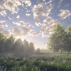 Obraz premium Beautiful blue sky and forest view, picture of clear sky with clouds beautiful view