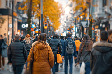 Fototapeta premium Anonymous crowd of people walking on a city street
