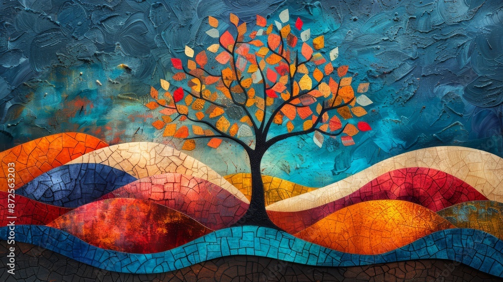 Aufkleber abstract tree with branches of different colors and textures, symbolizing the growth and diversity o