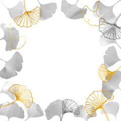 モノトーンとゴールドのイチョウのフレームイラスト