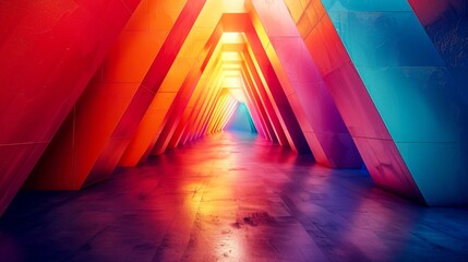 abstract 3d triangular columns shapes wallpaper, background, realistic, depth growing from ground, geometric, vibrant 